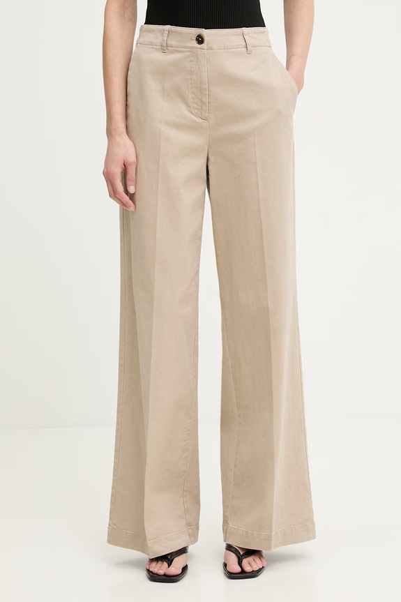 Marc O'Polo spodnie wide leg damskie bawełniane beżowy 5000013203