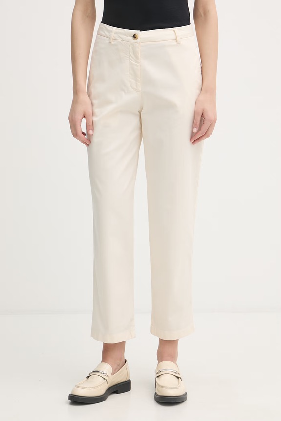 Tommy Hilfiger spodnie damskie z bawełną beżowy WW0WW49647