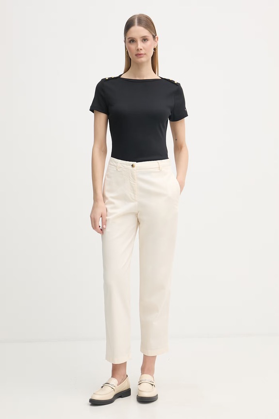 Tommy Hilfiger spodnie damskie z bawełną WW0WW49647 beżowy SS26