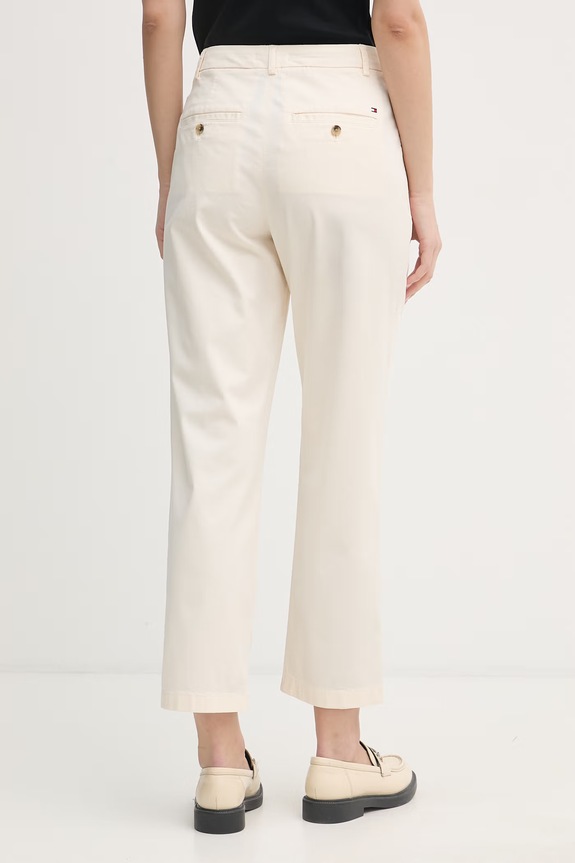 Odzież Tommy Hilfiger spodnie damskie z bawełną WW0WW49647 beżowy