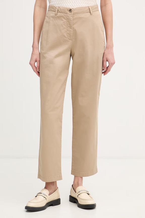 Tommy Hilfiger spodnie damskie z bawełną beżowy WW0WW49647