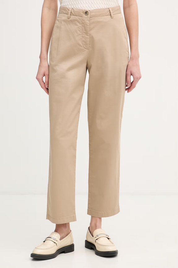 Tommy Hilfiger spodnie damskie z bawełną beżowy WW0WW49647