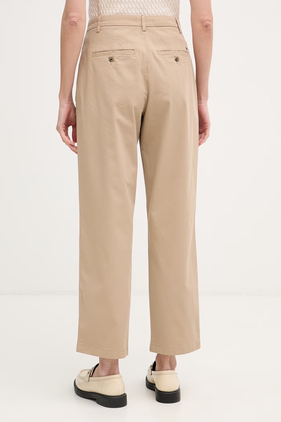 Odzież Tommy Hilfiger spodnie damskie z bawełną WW0WW49647 beżowy