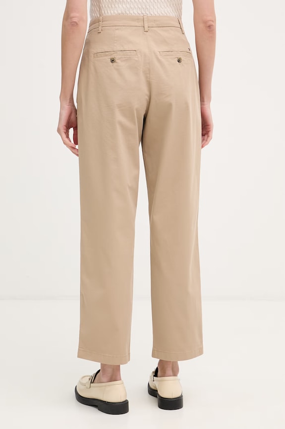 Odzież Tommy Hilfiger spodnie damskie z bawełną WW0WW49647 beżowy
