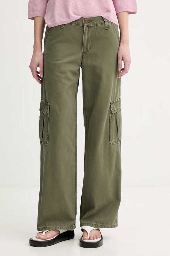 Levi's pantaloni cargo pentru femei, din bumbac SUPERLOW LOOSE CARGO ND verde 005FX.0000
