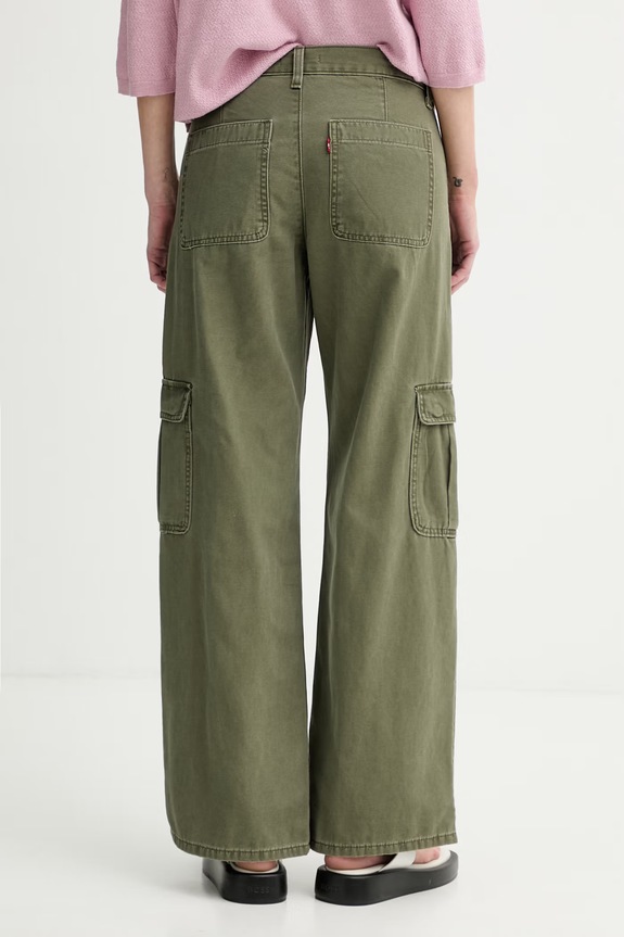 Îmbrăcăminte Levi's pantaloni cargo pentru femei, din bumbac SUPERLOW LOOSE CARGO ND 005FX.0000 verde