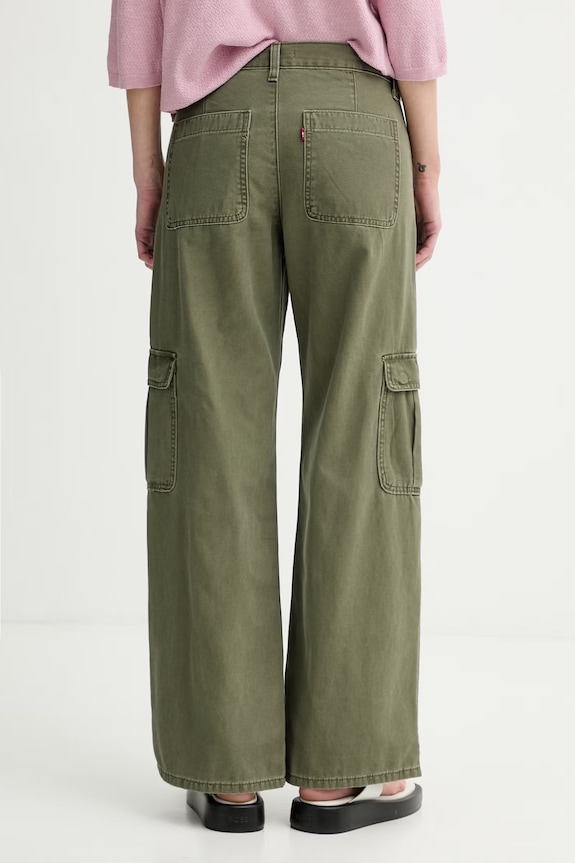 Îmbrăcăminte Levi's pantaloni cargo pentru femei, din bumbac SUPERLOW LOOSE CARGO ND 005FX.0000 verde