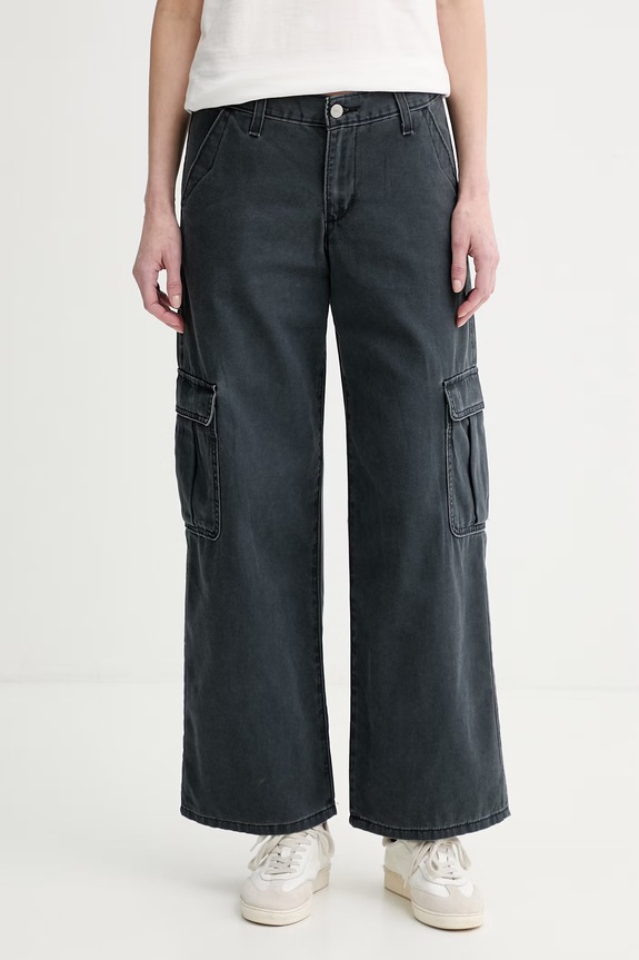 Levi's παντελόνι γυναικείο βαμβακερό SUPERLOW LOOSE CARGO ND μαύρο 005FX.0002