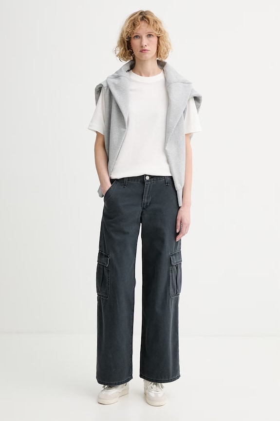 Levi's παντελόνι γυναικείο βαμβακερό SUPERLOW LOOSE CARGO ND 005FX.0002 μαύρο SS26