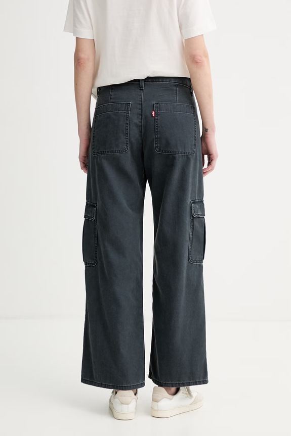 Ρούχα Levi's παντελόνι γυναικείο βαμβακερό SUPERLOW LOOSE CARGO ND 005FX.0002 μαύρο