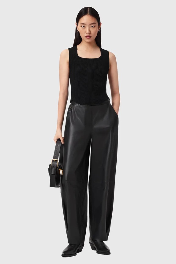 Îmbrăcăminte AllSaints pantaloni de piele ETTA W015TE negru