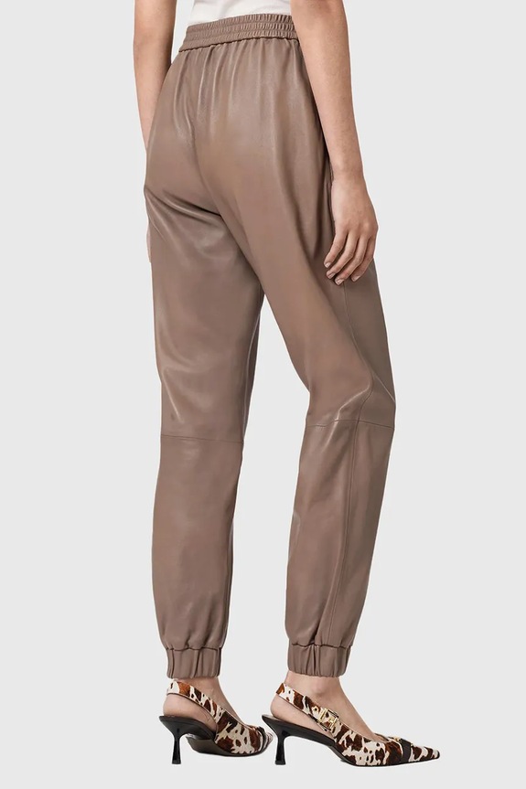 Kožené nohavice AllSaints JEN W064TE hnedá SS26