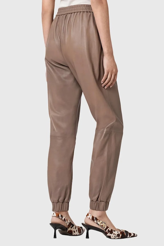 Kožené nohavice AllSaints JEN W064TE hnedá SS26
