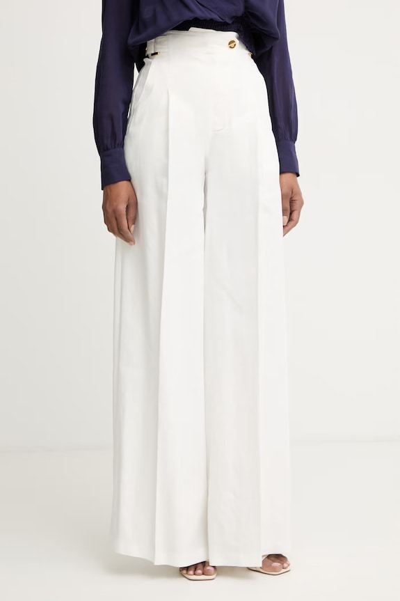 Elisabetta Franchi παντελόνι γυναικείο με λινό μπεζ PA12762E2