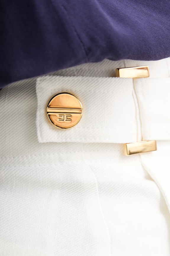 Ρούχα Elisabetta Franchi παντελόνι γυναικείο με λινό PA12762E2 μπεζ