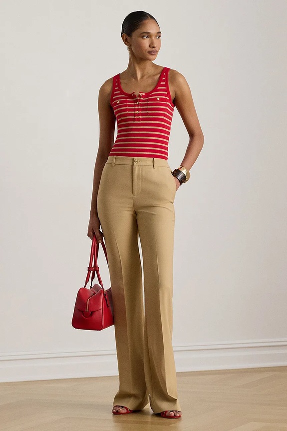 Oblečenie Lauren Ralph Lauren nohavice rovné dámske 200P08857 béžová