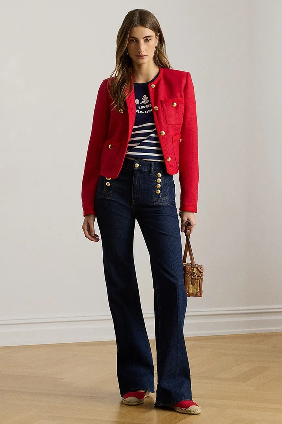 Ρούχα Lauren Ralph Lauren παντελόνι καμπάνα γυναικείο βαμβακερό 200P08993 σκούρο μπλε