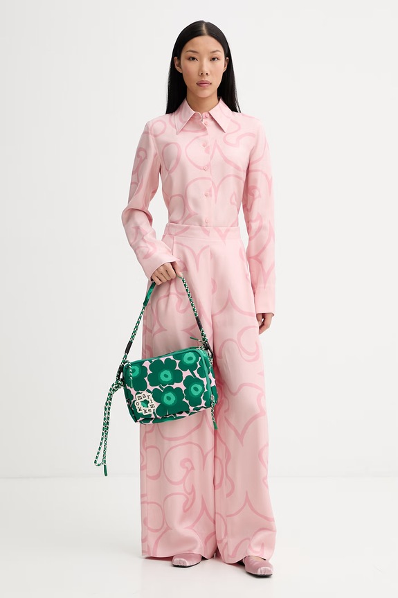 Marimekko nohavice wide leg dámske z viskózy 095131 ružová SS26