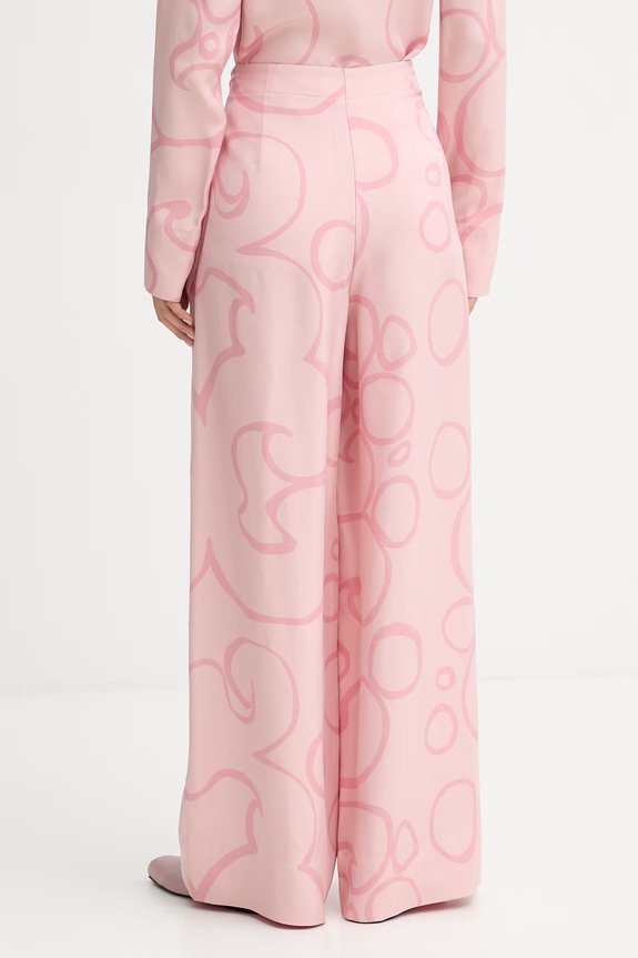 Oblečenie Marimekko nohavice wide leg dámske z viskózy 095131 ružová