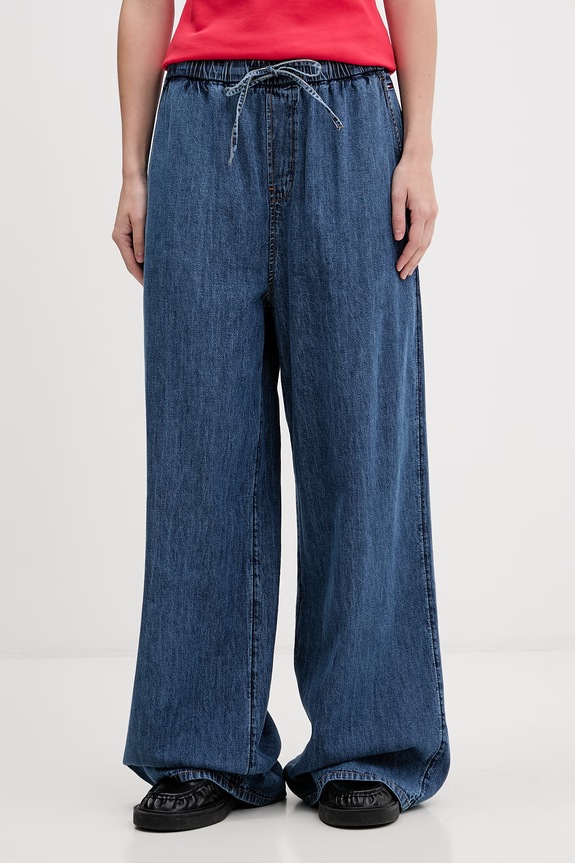 Tommy Jeans hlače ženske pamuk plava DW0DW23008