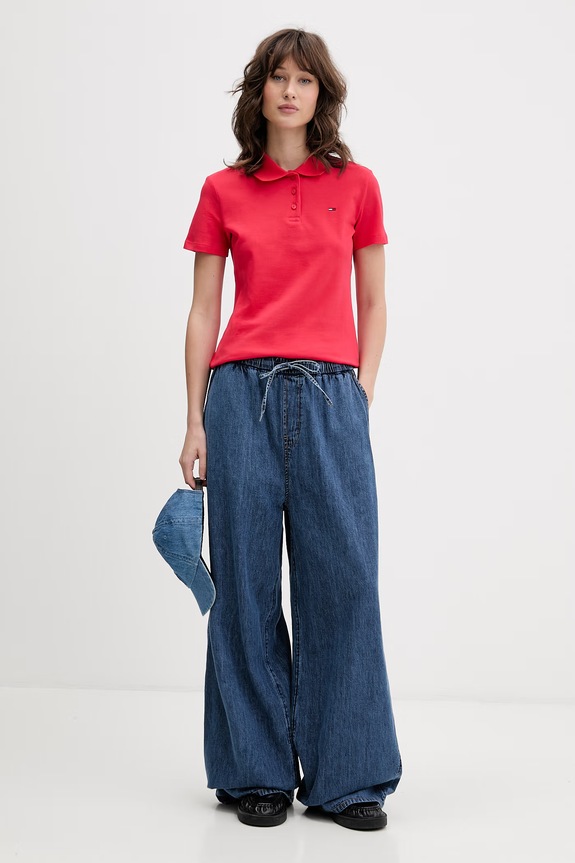 Tommy Jeans hlače ženske pamuk DW0DW23008 plava SS26