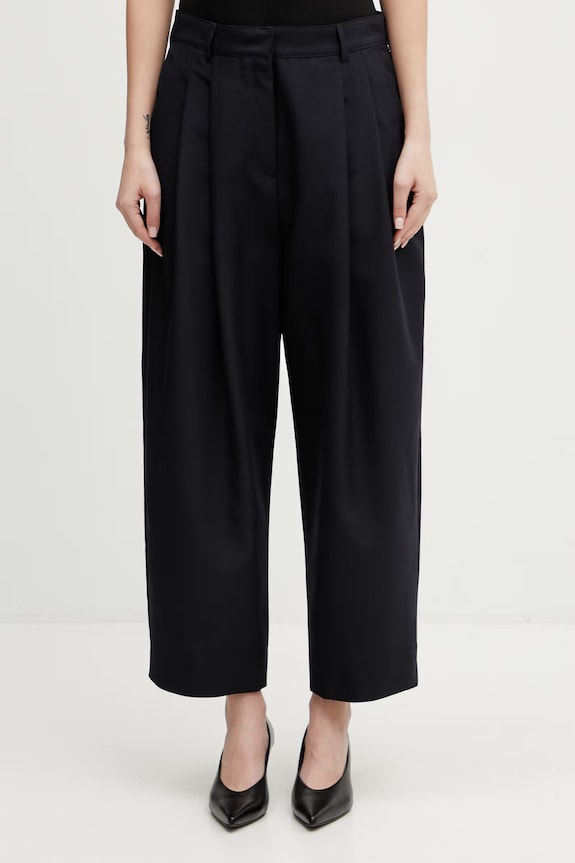 Maison Kitsuné Carrot pantaloni cu amestec de lână pentru femei bleumarin QW01107WT3031