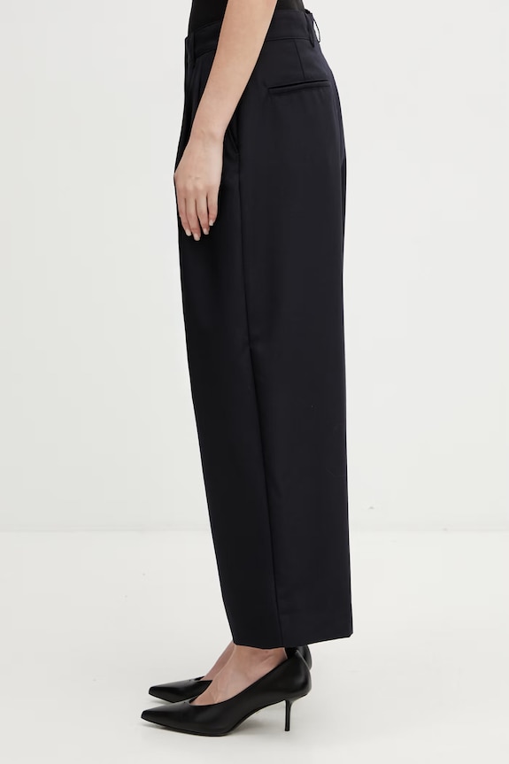Maison Kitsuné Carrot pantaloni cu amestec de lână pentru femei QW01107WT3031 bleumarin SS26
