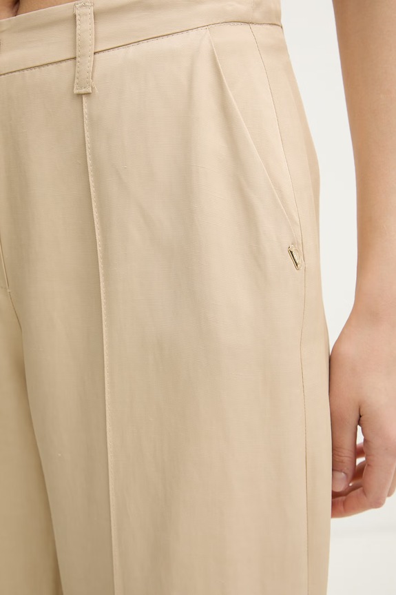 Gaudi pantaloni straight pentru femei, cu vâscoză bej 611FD25025