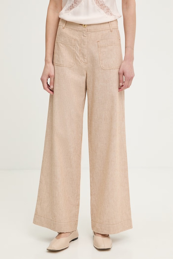 Sessun pantaloni wide leg pentru femei, din bumbac bej 26207004