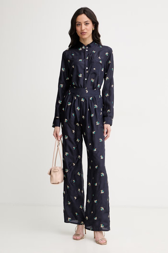 Forte Forte pantaloni pentru femei, din mătase 14869.my.pants bleumarin SS26