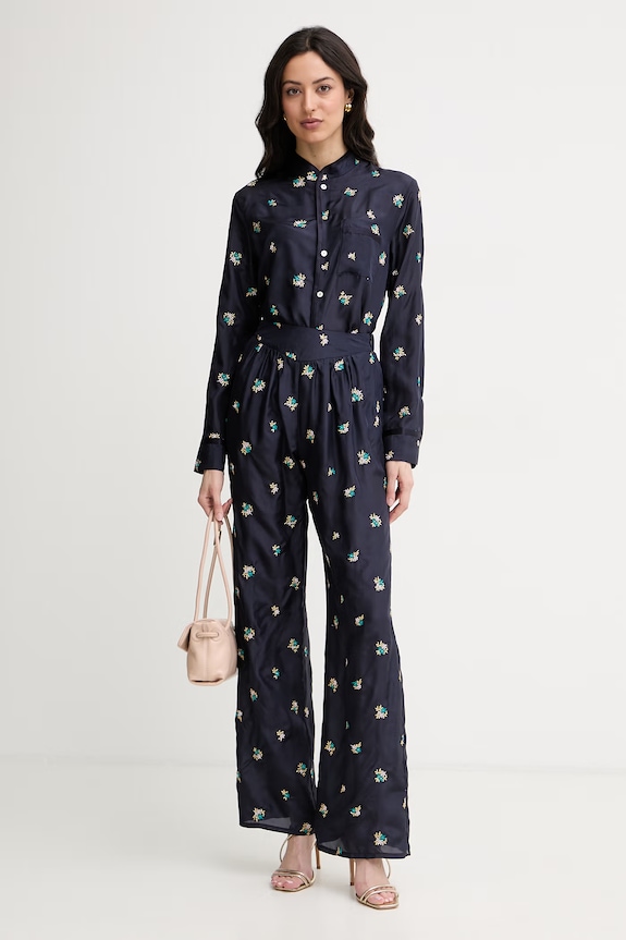 Forte Forte pantaloni pentru femei, din mătase 14869.my.pants bleumarin SS26