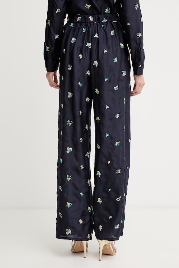Îmbrăcăminte Forte Forte pantaloni pentru femei, din mătase 14869.my.pants bleumarin