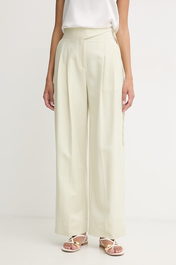 BOSS Orange nohavice wide leg dámske s prímesou ľanu C Talily zelená 50556552