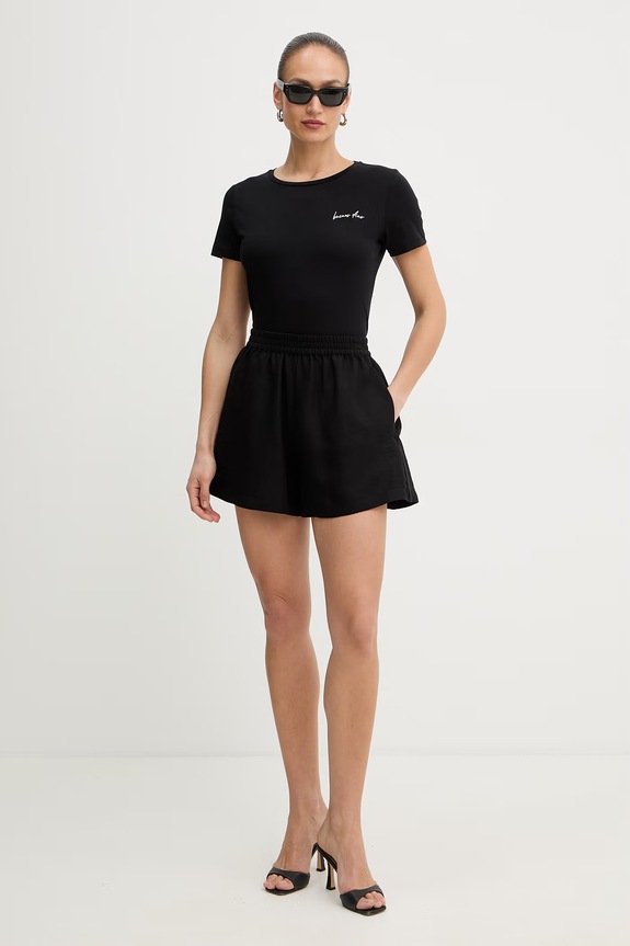 BOSS Orange σορτς γυναικεία με λινό C Tallan 50559251 μαύρο SS26