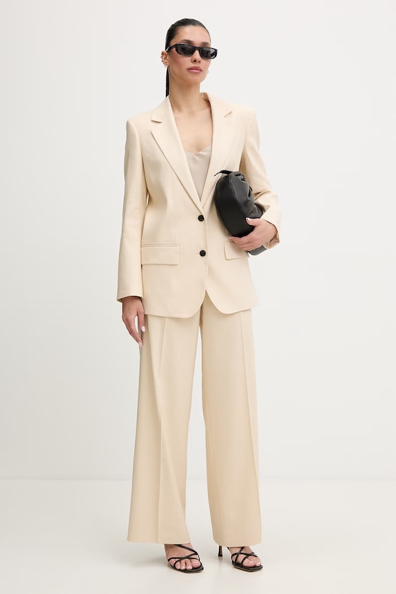 HUGO pantaloni de costum pentru femei, cu amestec de in Halati 50559839 bej SS26