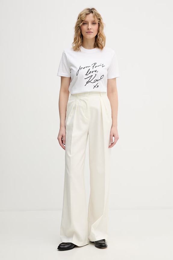 Karl Lagerfeld spodnie damskie bawełniane B2W10036 beżowy SS26