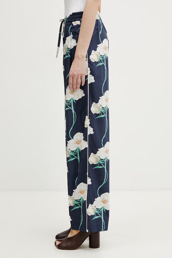 Kenzo Pants spodnie bawełniane damskie FG52PA1239O2 granatowy SS26