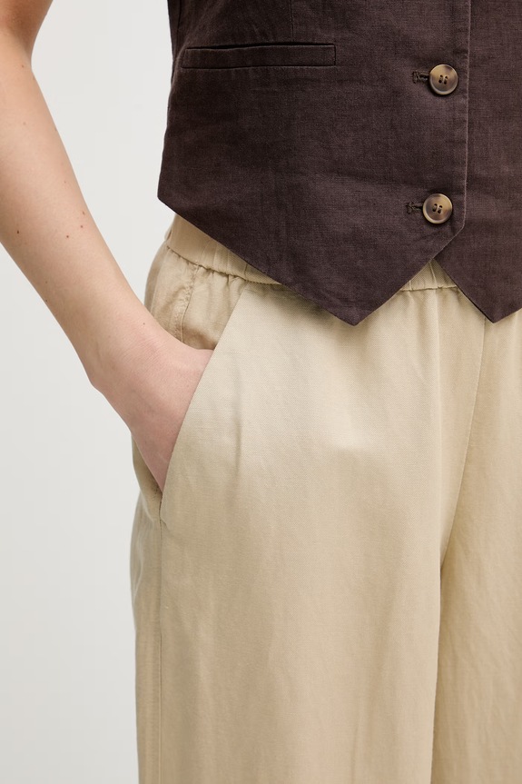 Gant παντελόνι γυναικείο με λινό μπεζ 4150381