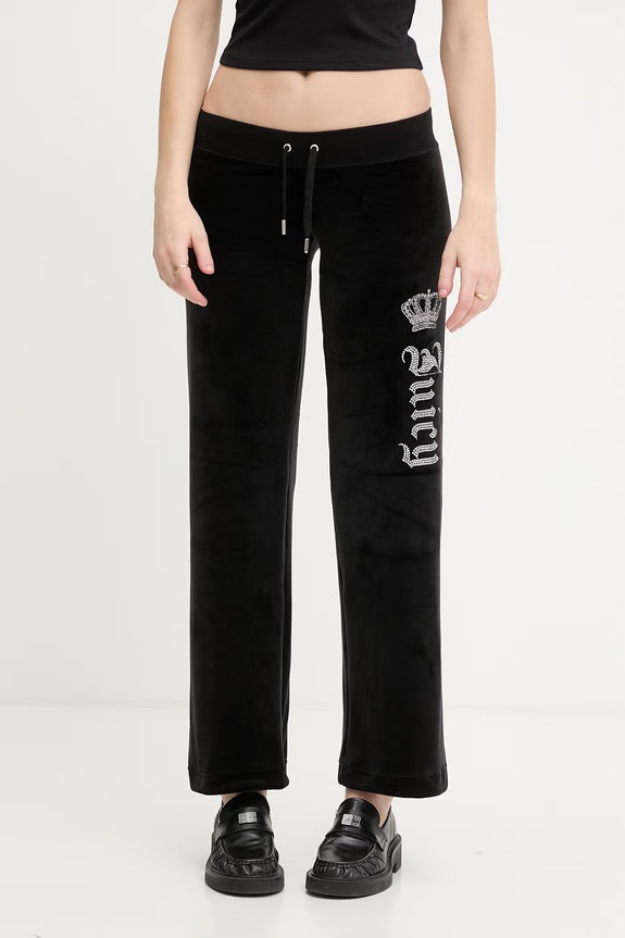 Juicy Couture παντελόνι επίσημο γυναικείο βελούρ GOTHIC CROWN μαύρο JCBBJ126806