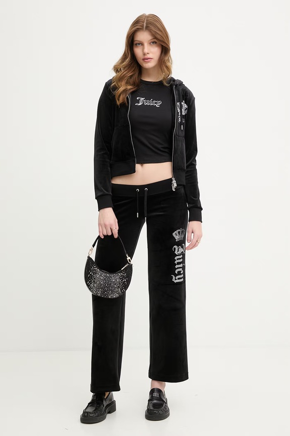 Juicy Couture παντελόνι επίσημο γυναικείο βελούρ GOTHIC CROWN JCBBJ126806 μαύρο SS26