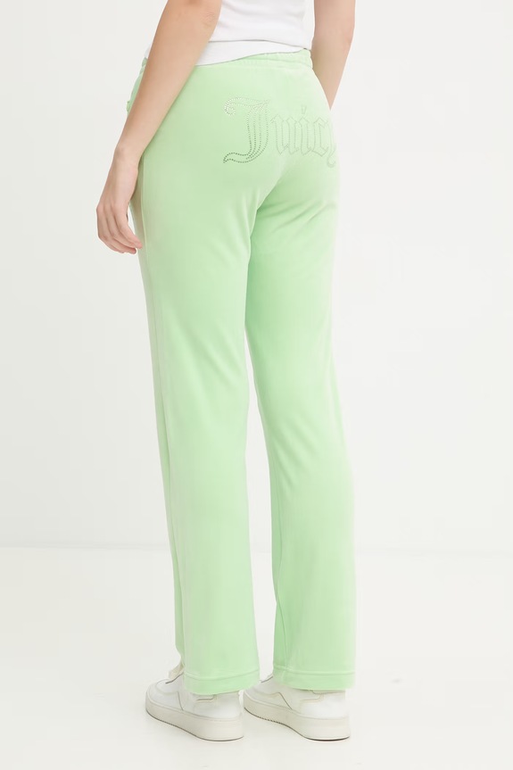 Juicy Couture teplákové nohavice dámske zamatové TINA COL OUT TR zelená JCWBJ126327