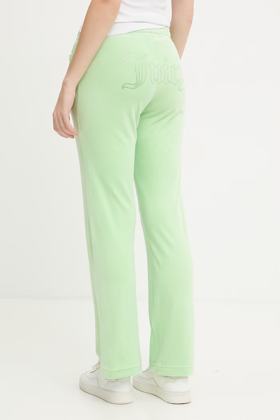 Juicy Couture teplákové nohavice dámske zamatové TINA COL OUT TR zelená JCWBJ126327