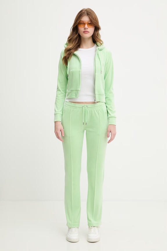 Juicy Couture teplákové nohavice dámske zamatové TINA COL OUT TR JCWBJ126327 zelená SS26