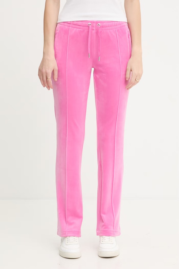 Ρούχα Juicy Couture παντελόνι επίσημο γυναικείο βελούρ TINA COL OUT TR JCWBJ126327 ροζ