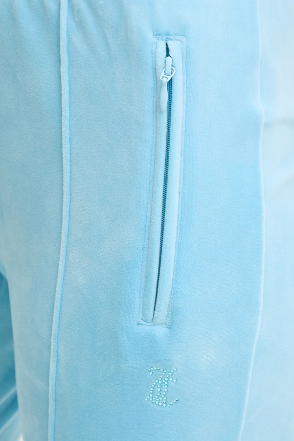 Juicy Couture teplákové nohavice dámske zamatové TINA COL OUT TR modrá JCWBJ126327