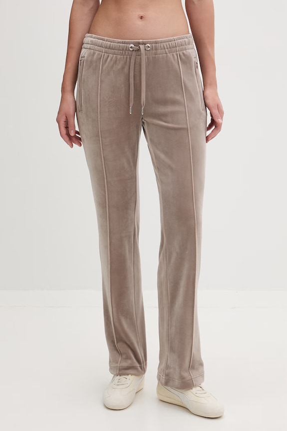 Juicy Couture spodnie dresowe damskie welurowe TINA COL OUT TR brązowy JCWBJ126327