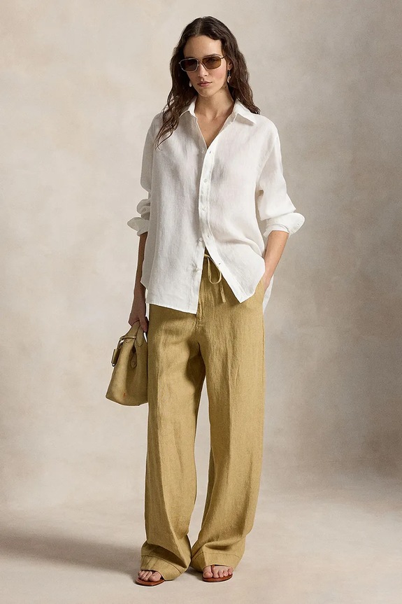 Îmbrăcăminte Polo Ralph Lauren pantaloni wide leg pentru femei, din in 211A12949 verde