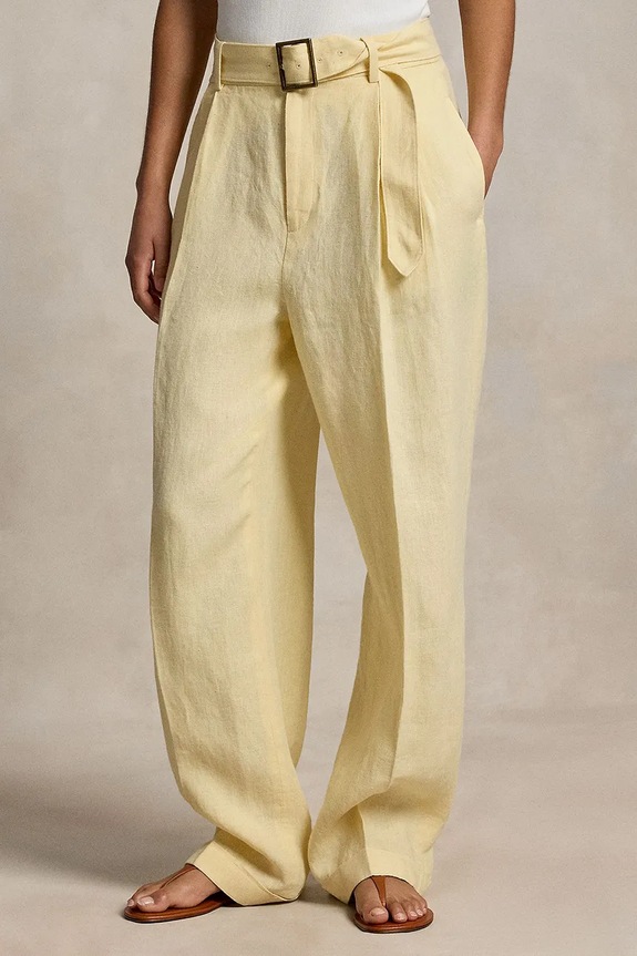 Polo Ralph Lauren wide leg hlače ženske lanene zlatna 211A12955