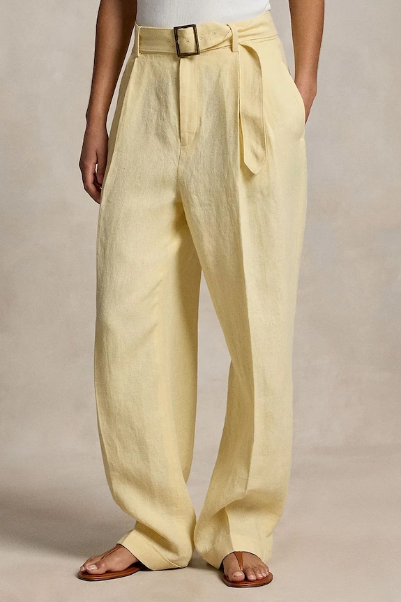 Polo Ralph Lauren wide leg hlače ženske lanene zlatna 211A12955