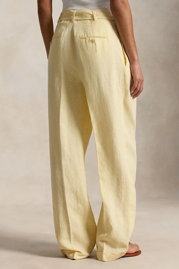 Polo Ralph Lauren wide leg hlače ženske lanene 211A12955 zlatna SS26